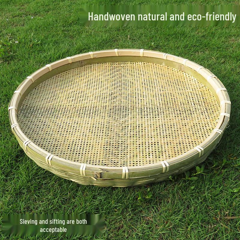 Blue Bamboo Weaving Sieve for Drying Tea, Dried Goods, and Rice - Round Winnowing Basket Tray