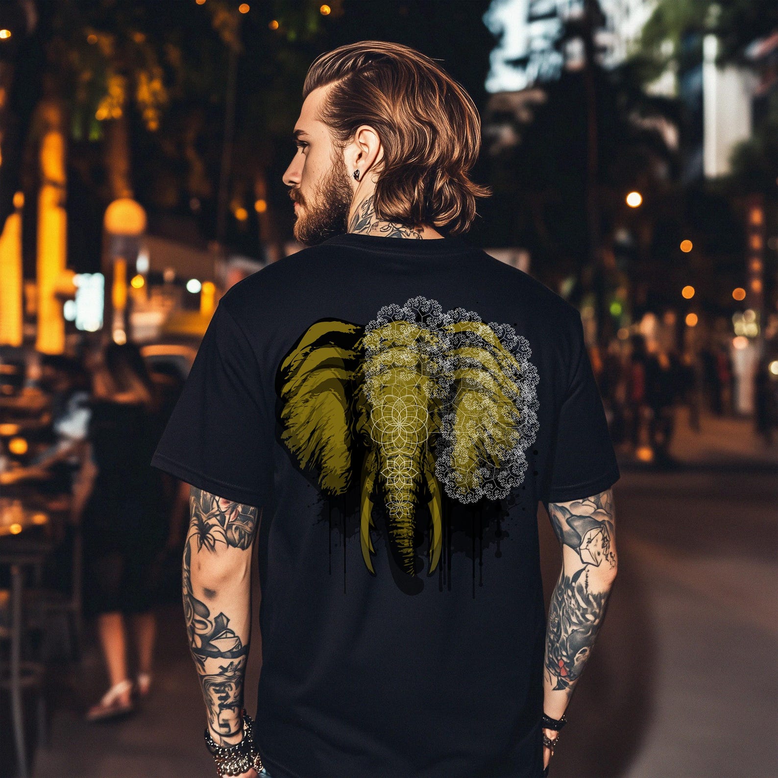 Golden Geometric Elephant T-shirt | Festival Animal Design L