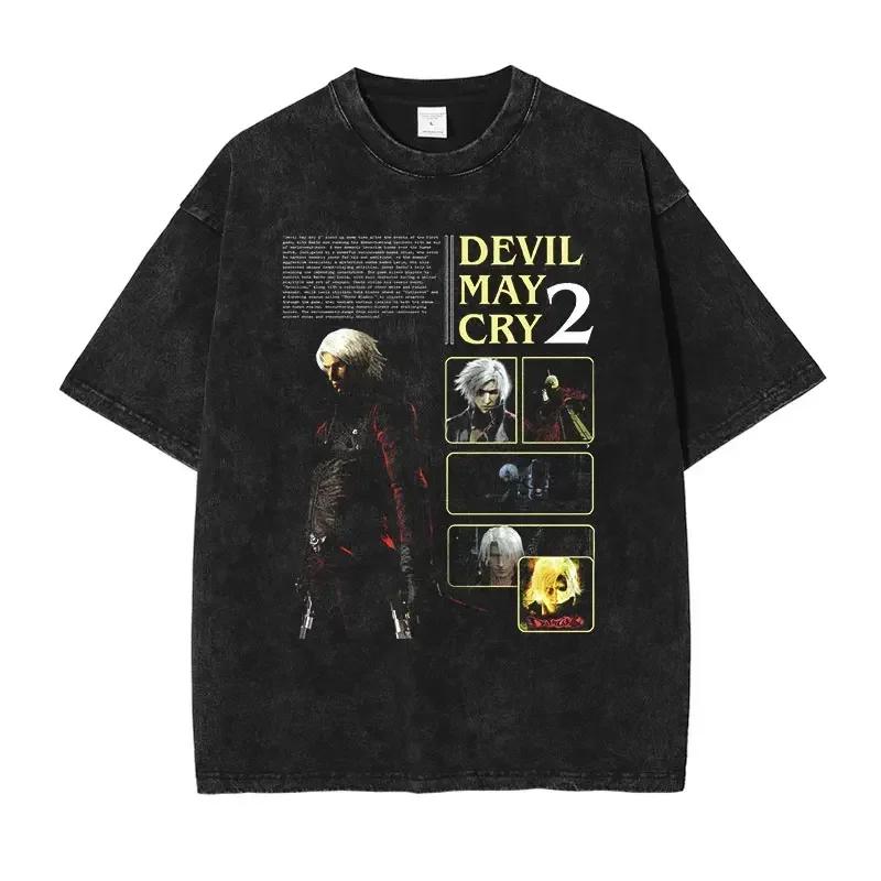 Dante Vergil Nero Tričko Hip Hop PC Hra Devil May Cry Vintage Prané Vrcholy Trička Oversized Krátký Rukáv Tričko Muž Bavlna