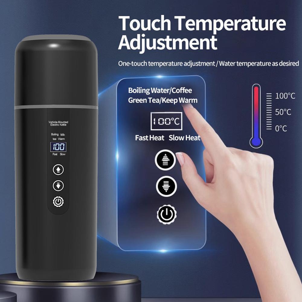 Car Electric Kettle 12V/24V Universal USB Portable Water Boiler Cup 500ml 316 Stainless Steel Fast Heating/Keep Warm