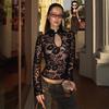 European & American Women's Sexy Lace See-through Long-Sleeve Top - Spring/Summer Fashion