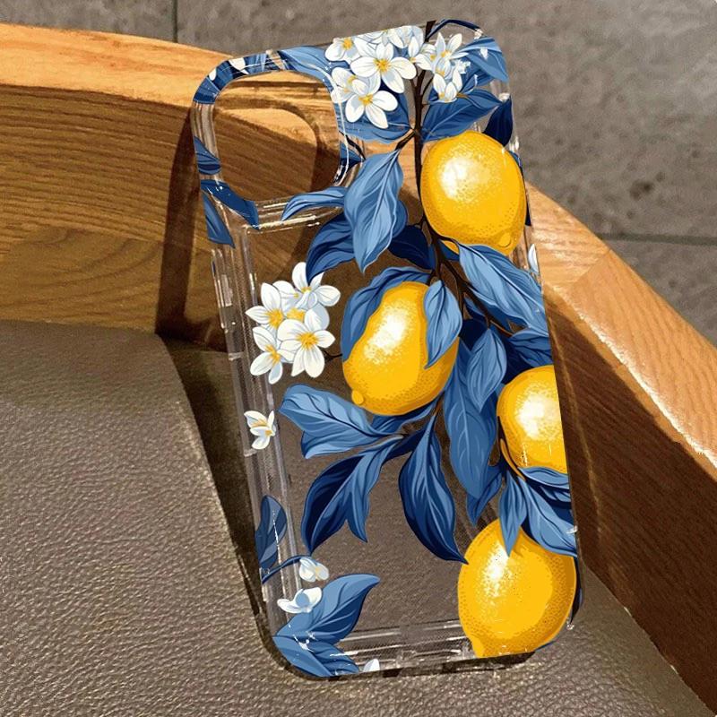 Summer Fruit Lemon Flower Pattern Phone Case For iPhone 17 Air 16 15 14 13 12 11 Pro Max 15 16 Plus 16E Transparent Cover