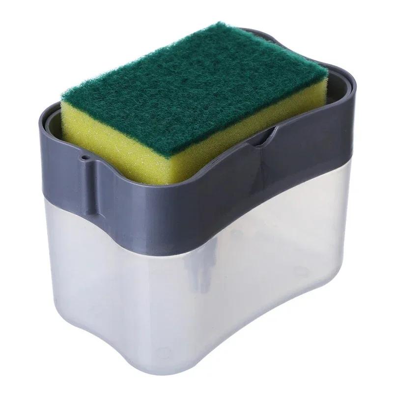 2 In 1 With Sponge Scrubbing Liquid Detergent Dispenser Press-type Liquid Soap Box Pump Organizer Kitchen Tool Bathroom Supplies