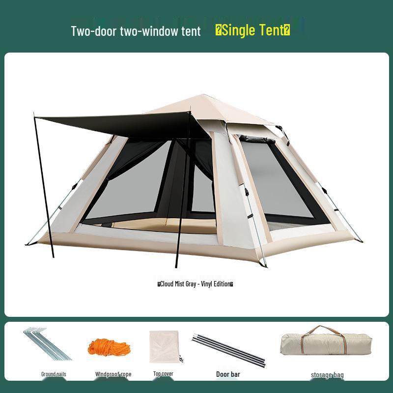 Quick-Open 3-4 Person Portable Camping Tent with Sunshade - Fully Automatic and No Assembly Required