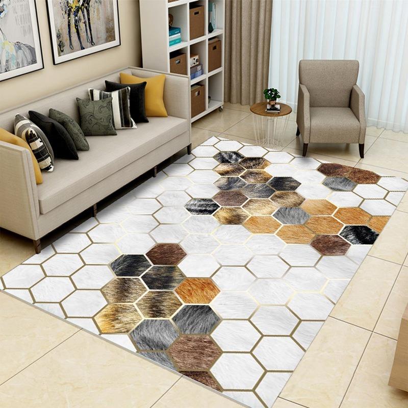 Luxury Gold Textured Border Carpet Modern and Simple Living Room Non Slip FloorMat Light Brown Geometric PatternDecorativeCarpet