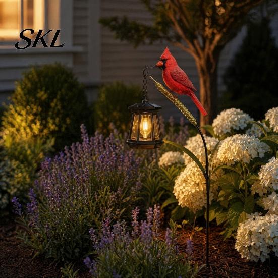 Rust-resistant Memorial Light Metal Red Bird Garden Stake Lamp, Vintage Lantern for Cemetery Yard Patio, Long-lasting Outdoor Rustic Ornament,