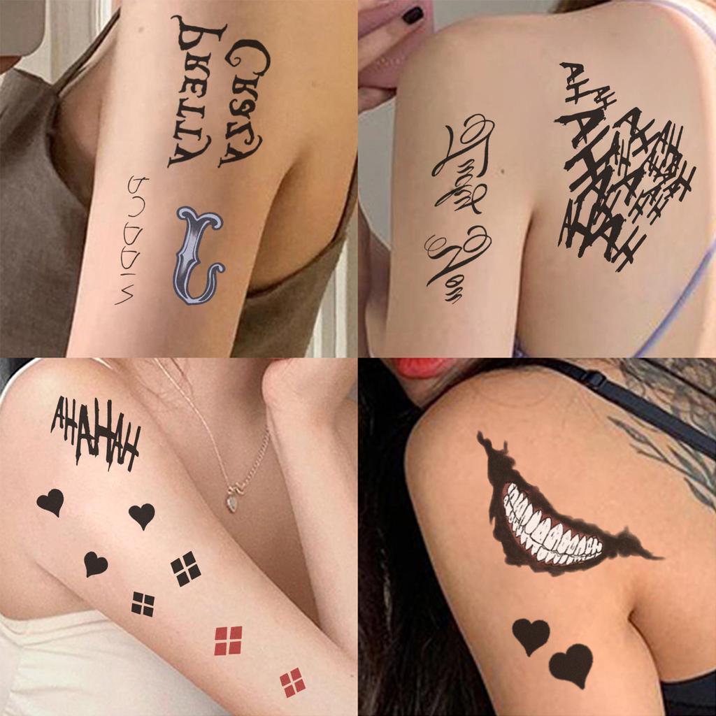 10 Blatt Joker Tattoo Aufkleber Schwarz Narbe Poker Böse Smiley Designs Party Make-up Wasserdichte Temporäre Tattoo Aufkleber