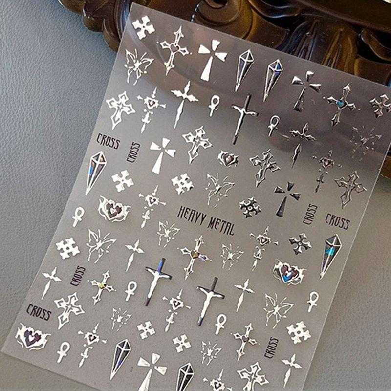 

[Sober Personnel] Silver Stamping Baroque Cross Nail Sticker Minimalist Dark Genderless Nail Sticker Flat silver Baroque cross