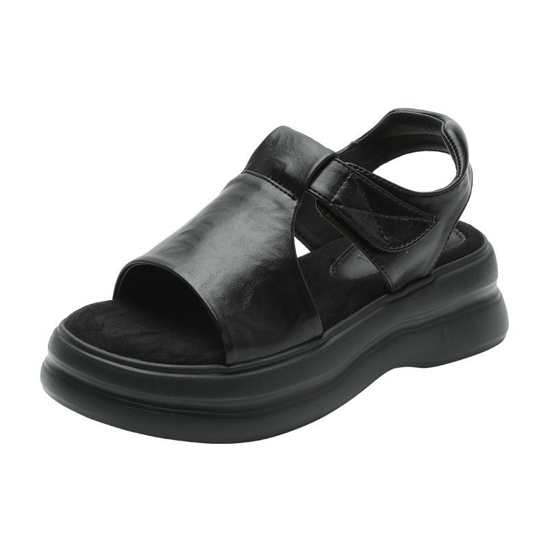 Britische Retro Sommer neue Sandalen Damen dicke Sohlen erhöhen die Höhe, offene Zehen flache Sohlen sind leicht, einfach zu tragen, machen nicht müde, Sandalen Damen