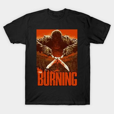 Asian Size Men Print T-shirt The Burning Horror Movie No-Cut Heat Transfer Print Cotton Tshirt