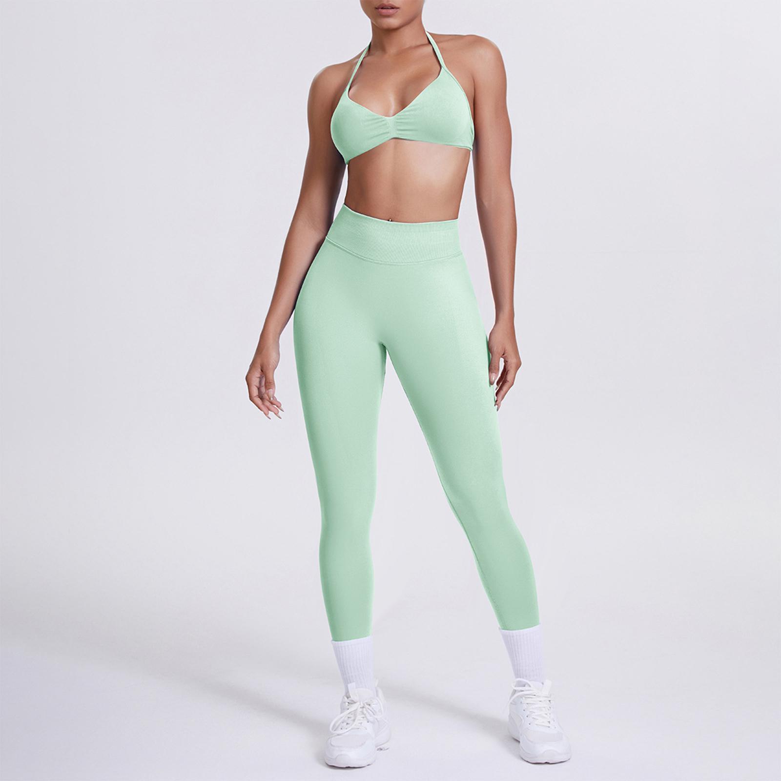 

Ladies Fashion Seamless Color Back Bra Pants Yoga Suit Set Tight Running Fitness Two Piece Set M