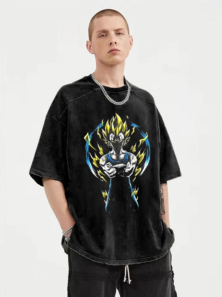 Men Hip Hop Streetwear Washed TShirt Dragon Ball Anime Graphic Tshirt Harajuku Cotton Tops Summer Short Sleeve Vintage Tees
