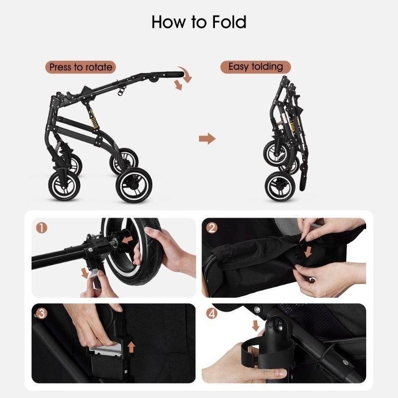 3 In 1 Foldable Pet Stroller Household Washable Dog Cat Carrier Outdoor 4 Wheels Lightweight Trolley