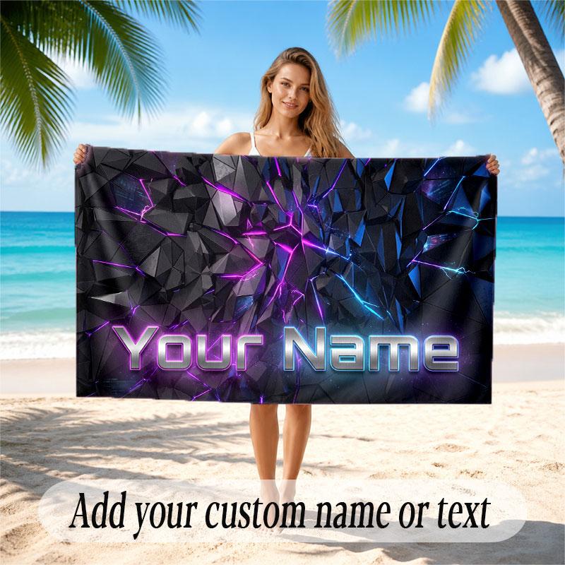 Abstract Geometric Theme Soft Beach Towel Personalized Custom Name Text Towel Portable for Beach Pool Travel