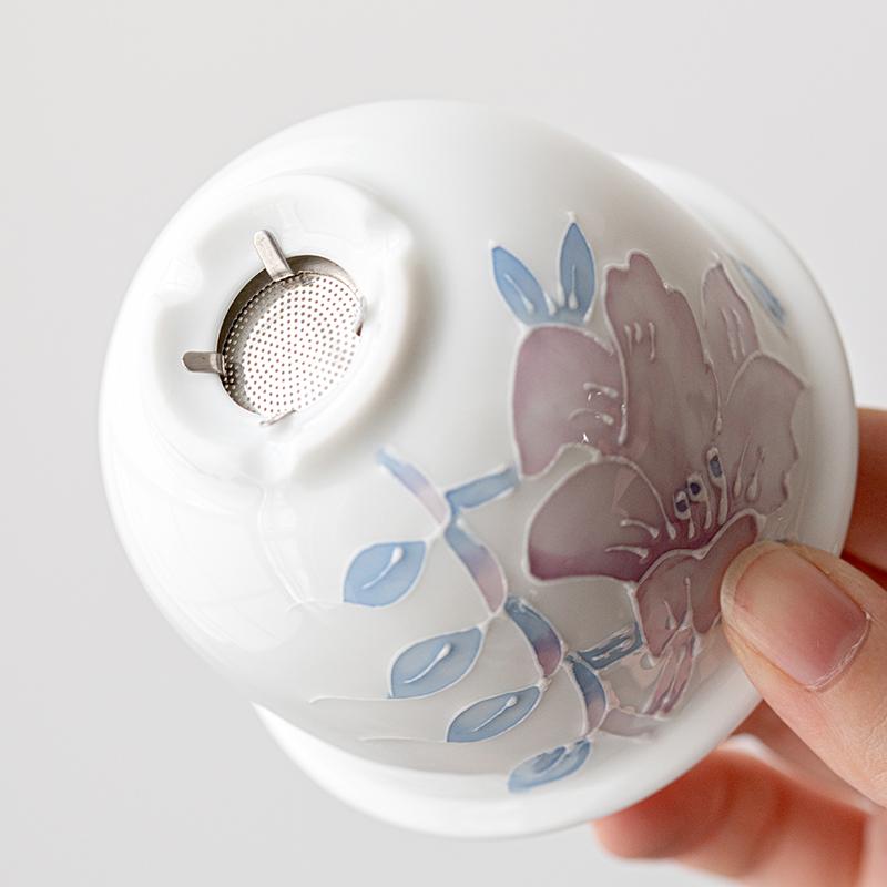 260ml Chinesische Glas-Teetasse Keramik-Siebbecher Handbemalte Blumen Teetasse Haushalt Tee-Wasser-Trennungstasse Tragbares Teegeschirr