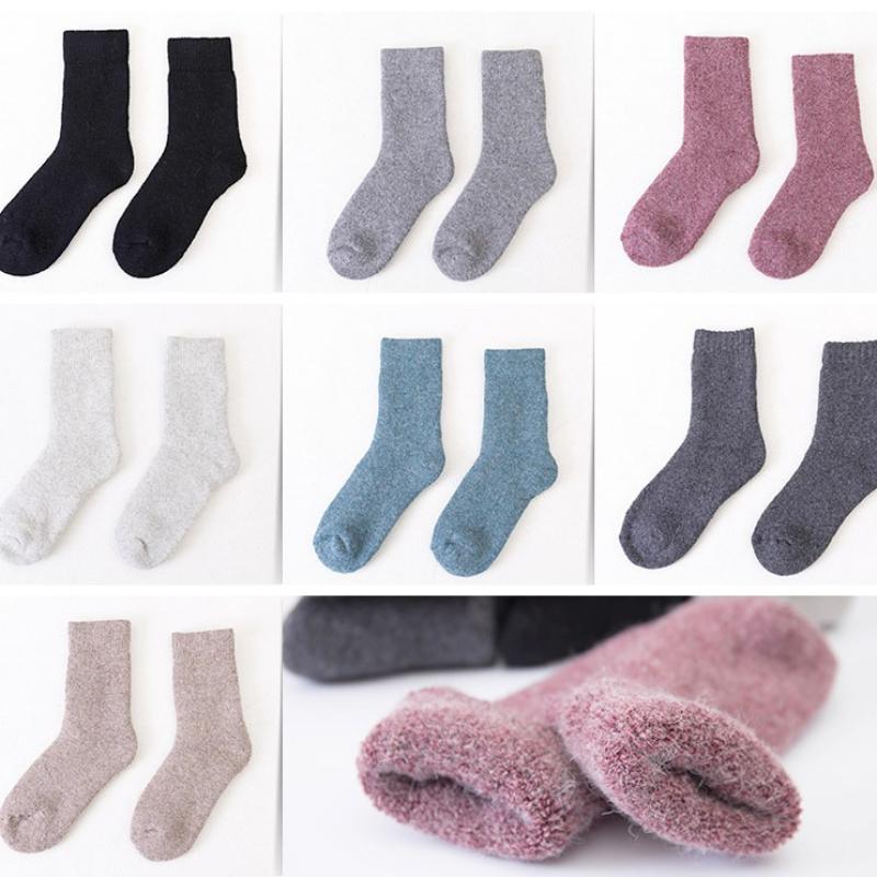 Women's Casual Thick Thermal Socks Pure Color Thickened Fleece Wool Sock
