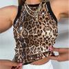 Bead, Leopard Print, Vest, Sexy, Exposed Waist, Color Blocking, Sleeveless Top for Women