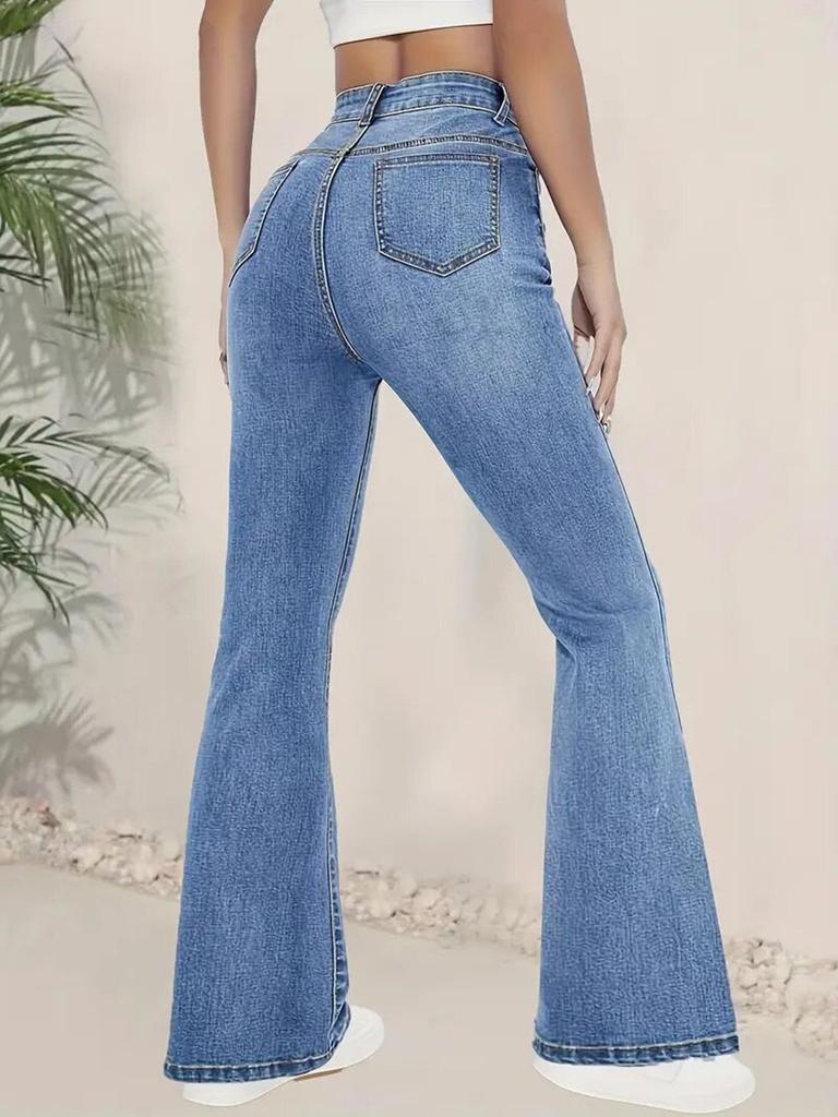 Jeans Acampanados Elásticos de Cintura Alta para Mujer Puffanpop - Lavado Claro Tiro Alto Bootcut Pantalones de Mezclilla Ajustados Pantalones de Campana para Verano Casual
