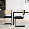 Modern Rattan Dining Chair with Black Metal Frame, Synthetic Cane Back & Chenille Seat Cushion for Kitchen, Living Room, Bedroom-Black