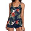 2Pcs/Set U-neck Sleeveless High Waist Lady Swimsuit Flower Leaves Print Top Tummy