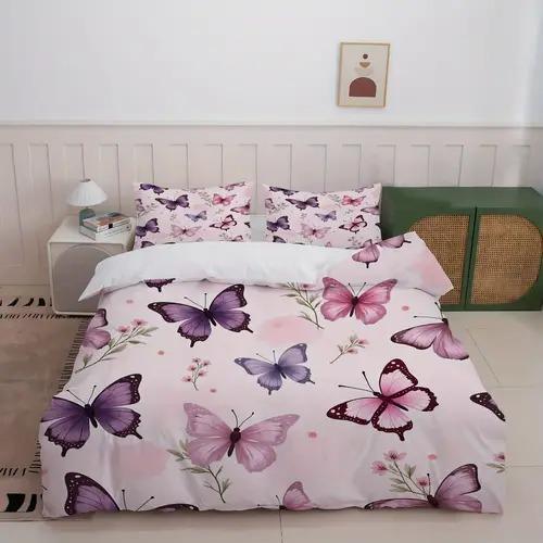 Light Luxury Purple Butterfly Duvet Cover Queen King Size Feature Digital Print Bedding Set Soft And Comfortable 3 Pcs No Quilt