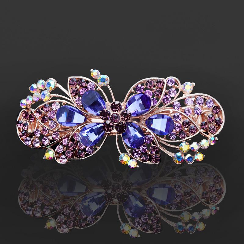 Clip de Primavera de Circonita Blanca Flor de Pedrería Brillante Clip Superior Clip Horizontal Elegante Adorno para el Cabello de Moda para Madres