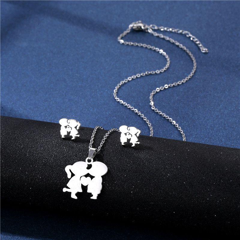 Stainless Steel Necklace & Earring Set - Smooth Clavicle Design with Stud Earrings