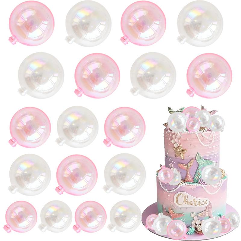 16Pcs/set Mermaid Party Cake Decoration Bubble Pearl Balls Cake Topper Girls Birthday Party Cupcake Dessert DIY Decor Wedding