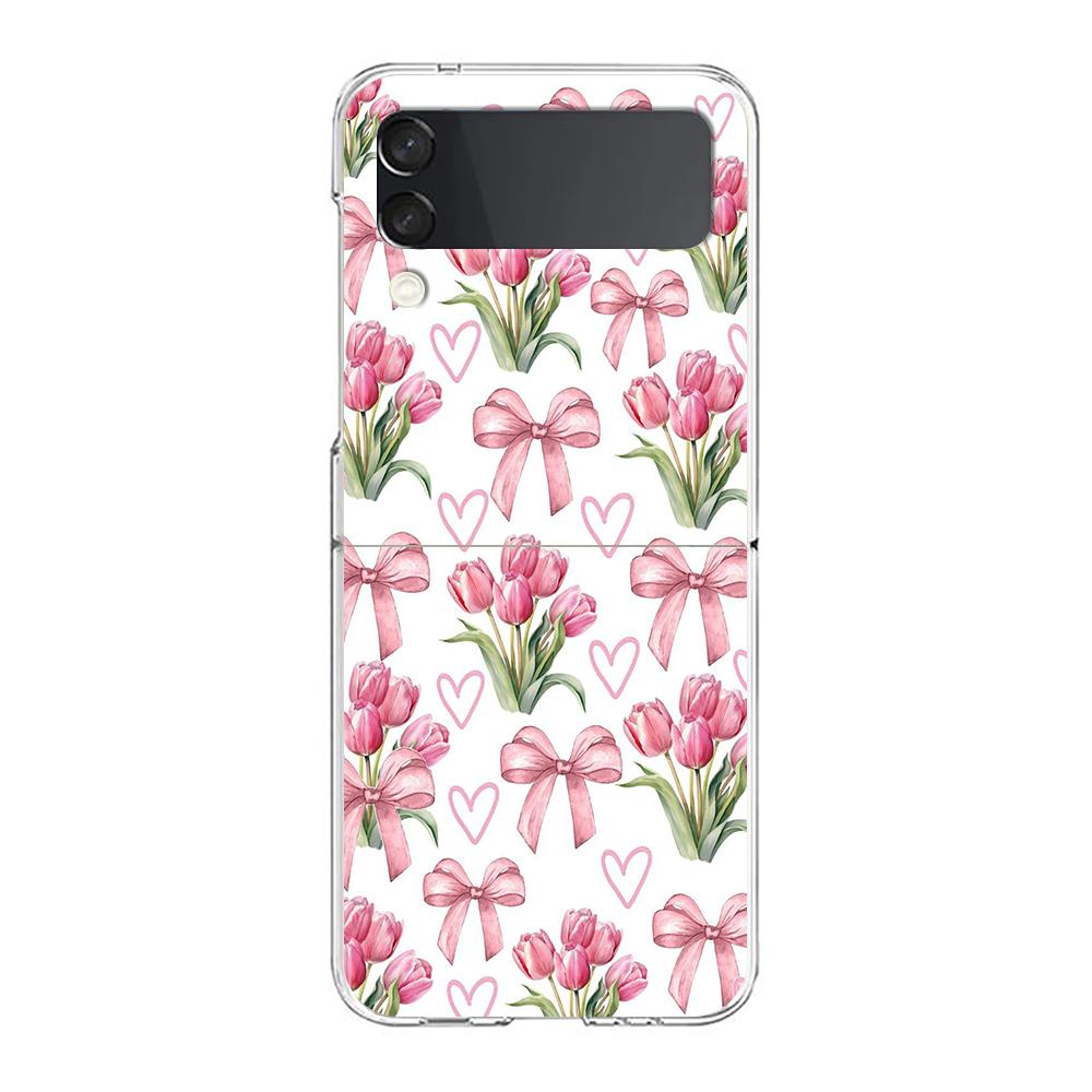 Transparent Phone Case For Samsung Galaxy Z Flip 3 4 5 6 7 Hard Folding PC Z Flip3 Flip4 Cover Soft Pale Little Flower