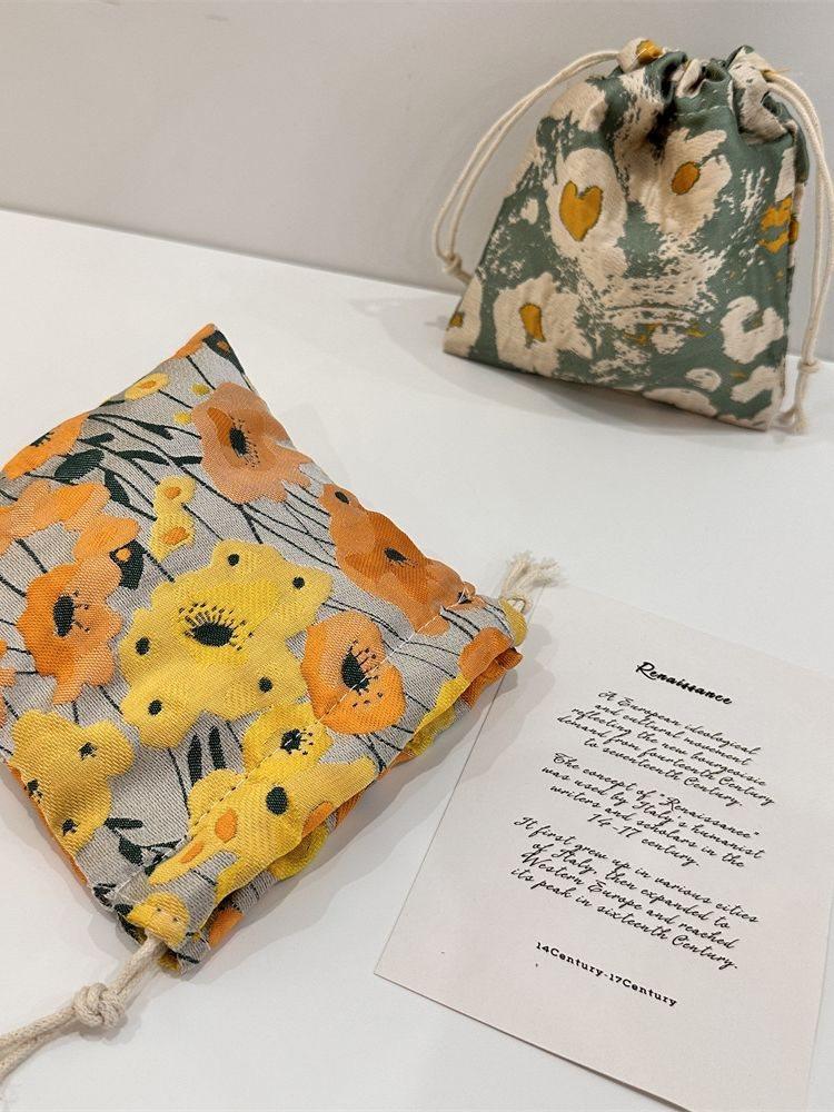 Canvas Trendy Tote Bag With Beautiful Flower Pattern And Dual Drawstring Design For Everyday Use And Storage Makeup