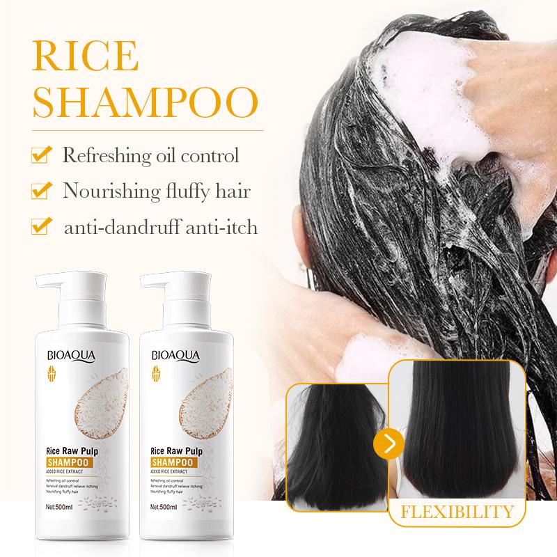 BIOAOUA Ensemble de Soins Capillaires à l'Essence de Ferment de Riz: Shampooing, Masque capillaire, Après-shampoing