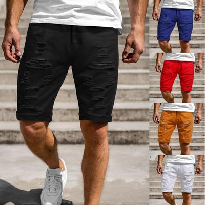 Men's Summer Casual Bright Shorts Ripped Dirty Washed Fashion Denim Shorts