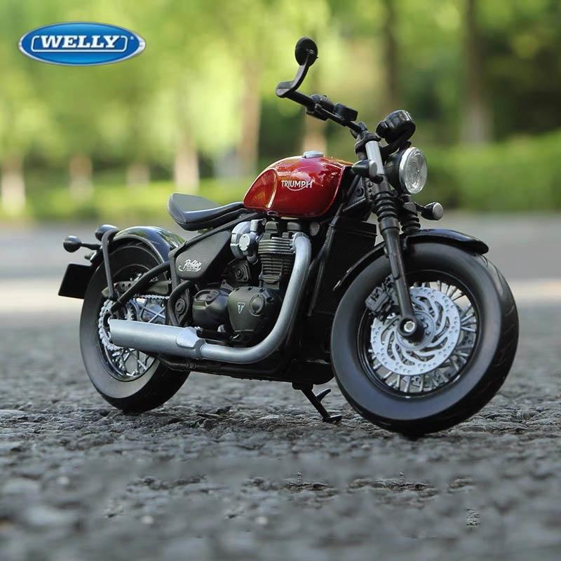 Welly 1/12 Scale Triumph Bonneville Bobber Alloy Miniature Motorcycle Model Toy Simulation Diecast Metal Children Toy Motorcycle Gift
