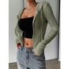 Módní dámská žebrovaná mikina s kapucí, Cropped top na zip s dlouhým rukávem, Univerzální ležérní top pro letní a jarní denní outfity