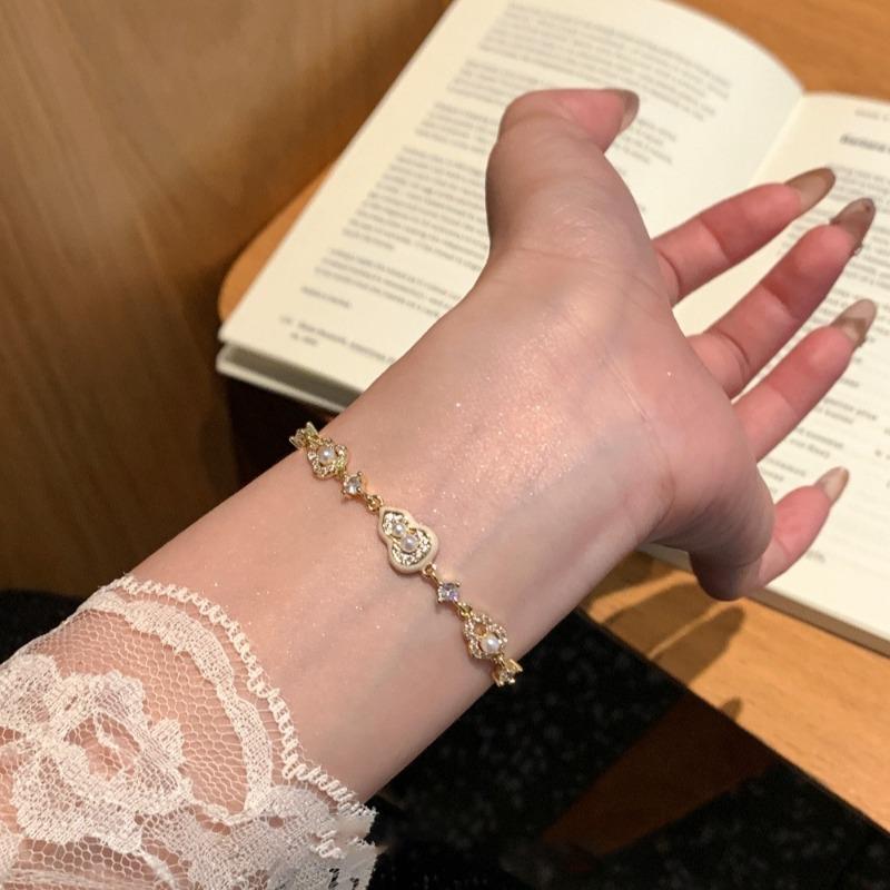 K Genuine Gold Electroplated Zircon Pearl Gourd Bracelet New Chinese Elegant Temperament Bracelet Light Luxury High-End Jewelry