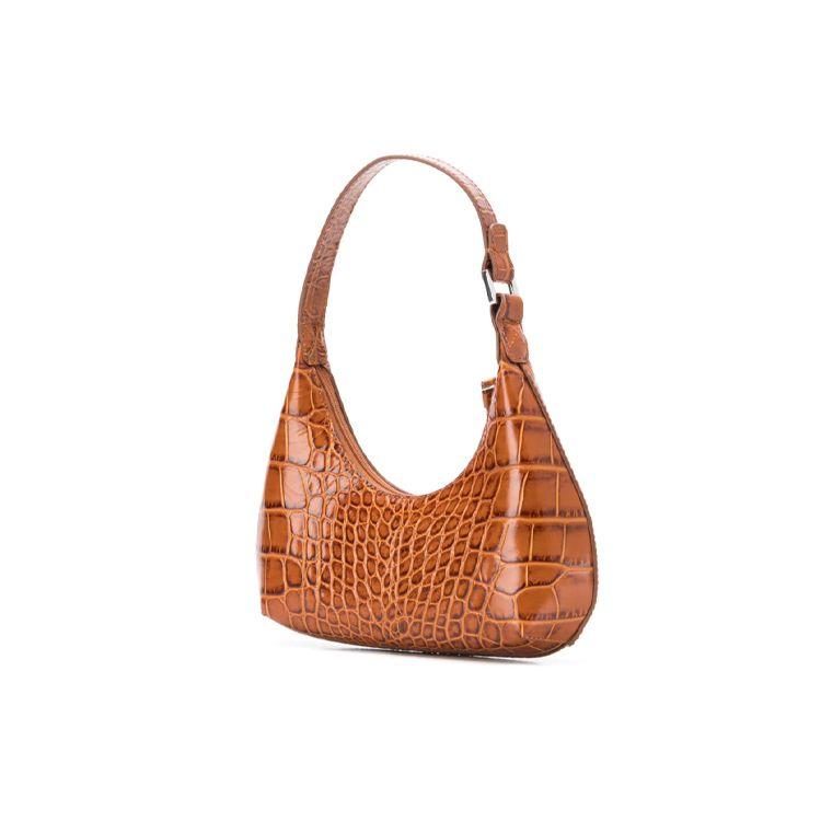 By Far Baby Amber Vintage Crocodile Pattern Embossed Leather Shoulder Bag Women shoulder bag Brown 20FWBASTNDSMA