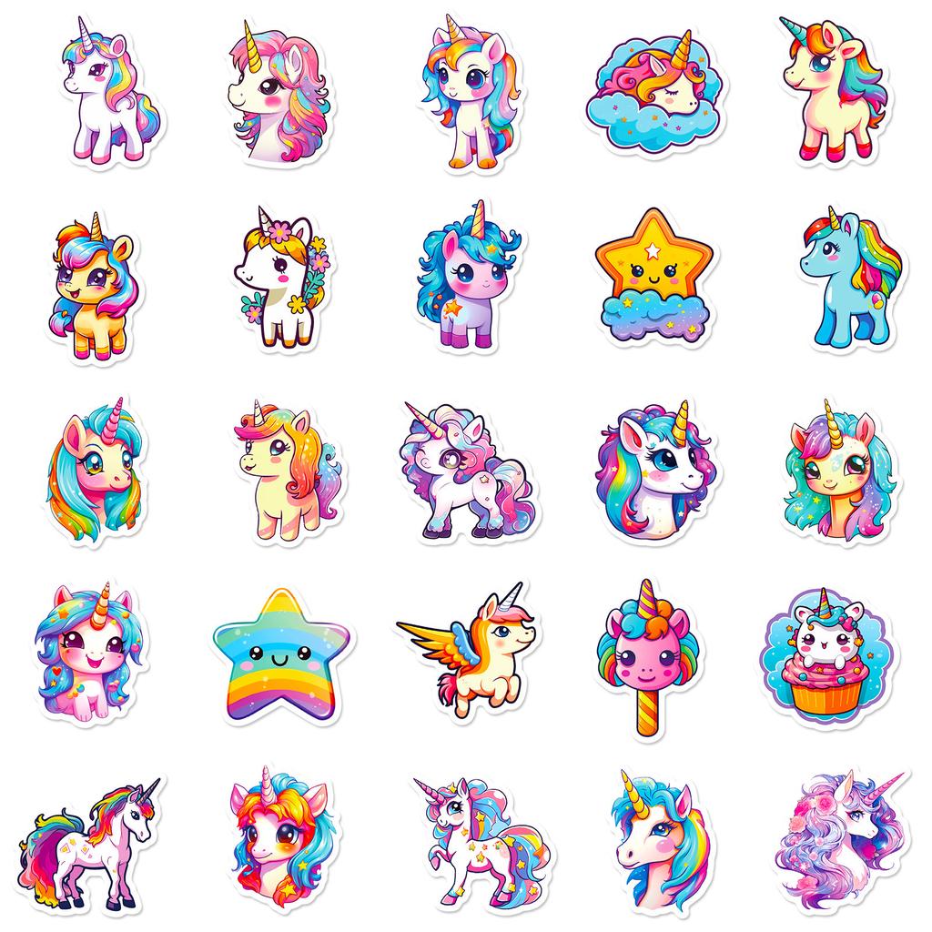 50pcs Cartoon Cute Rainbow Unicorn Stickers Pack for Scrapbooking Laptop Travel Luggage Laptop Wall Car Decoration Decal
