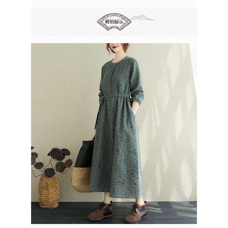 Floral Plus Size Dress Commuter Literary Loose Midi Dress