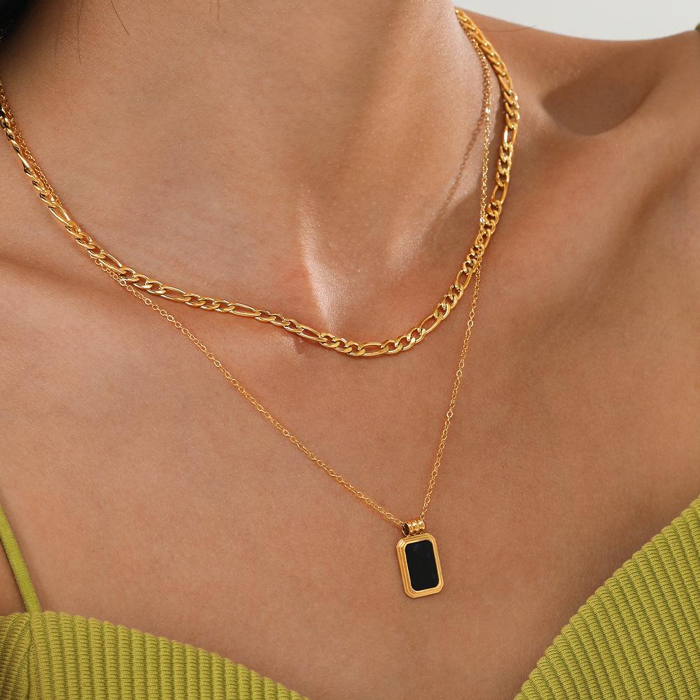 Minimalist Double Layer Square Pendant Necklace Fashion Niche Cuban Chain Versatile Women's Jewelry