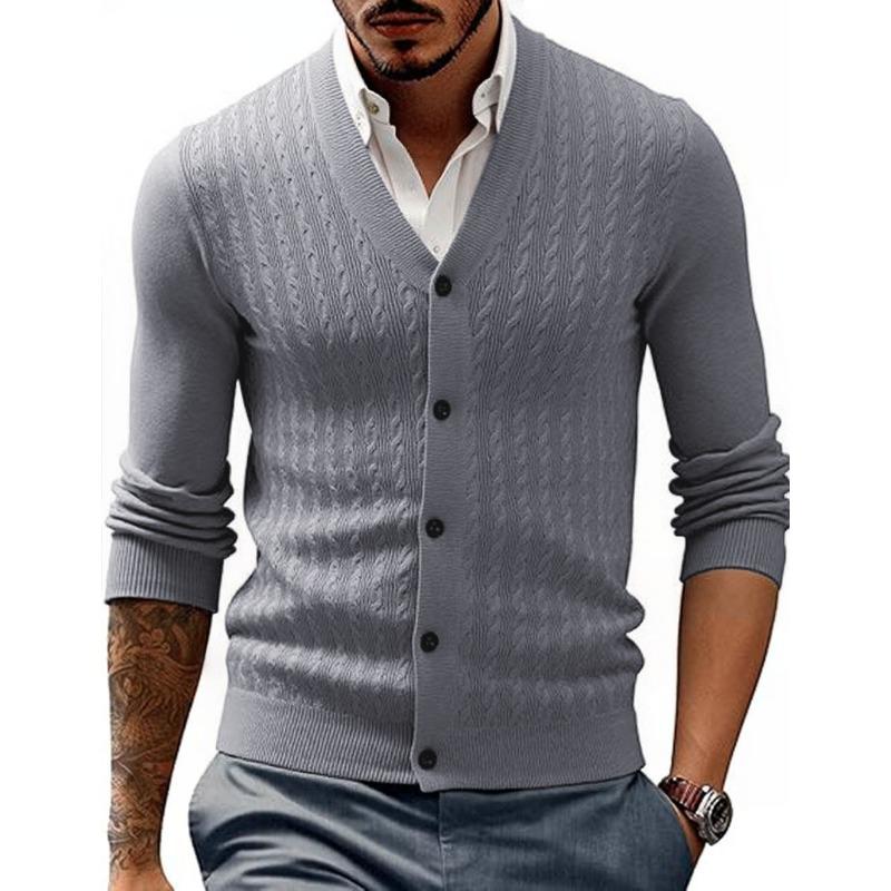 New Business Casual Men's V-neck Cardigan Knitted Sweater Slim Button Casual Sweater Jacket Men