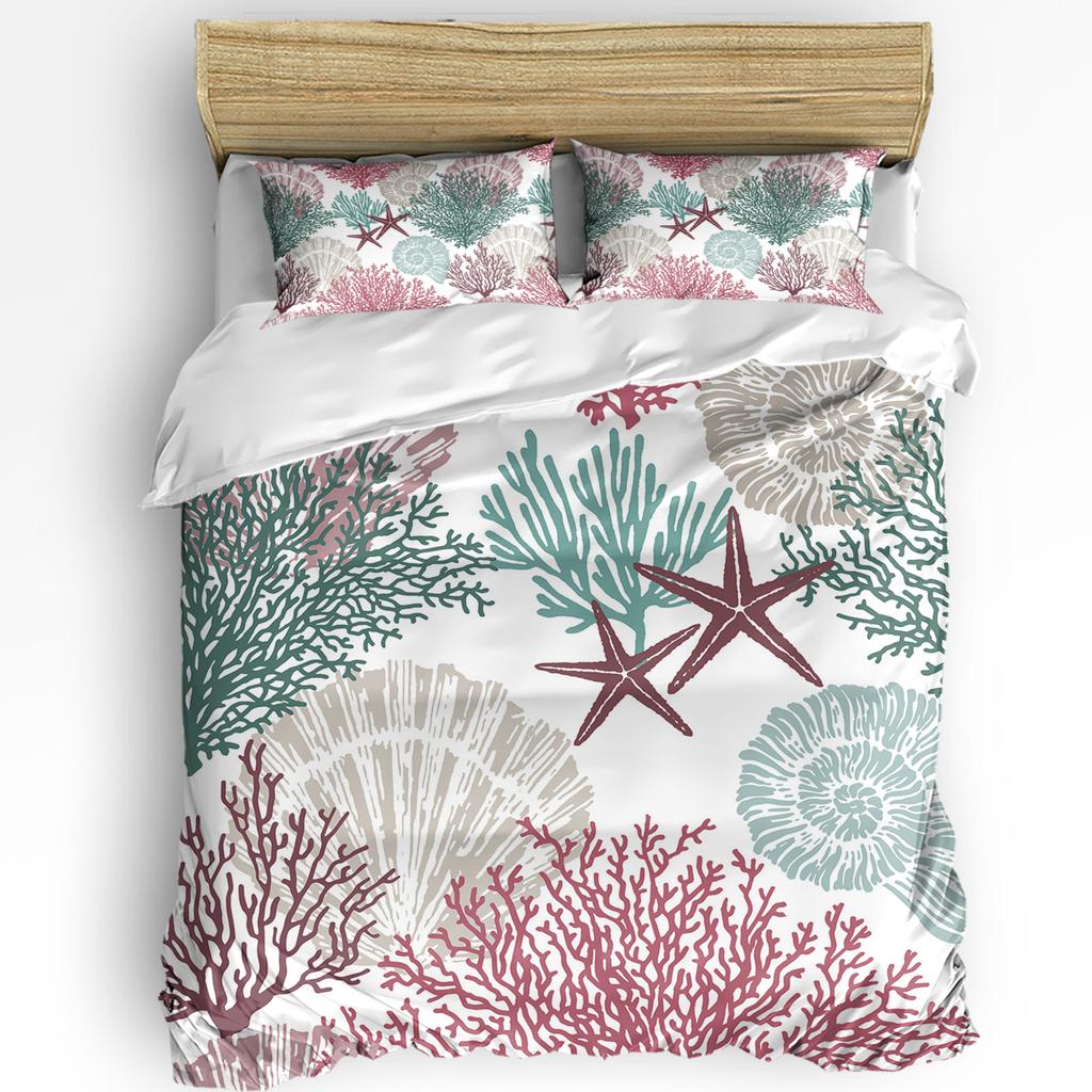 Blue Marine Coral Shells Starfish Duvet Cover With Pillow Case Custom 3pcs Bedding Set Quilt Cover Double Bed Home Textile