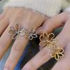 Exaggerated Golden Flower Ring Irregular Open Hollow Out Ring Silver Sunflower Finger Circle  Girls
