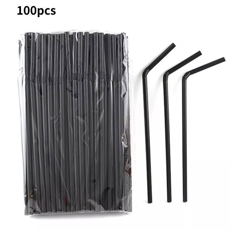 

Plastic 100pcs Straw Bendy Recyclable Summer Drinking Straws Kitchen Party Tools чёрный