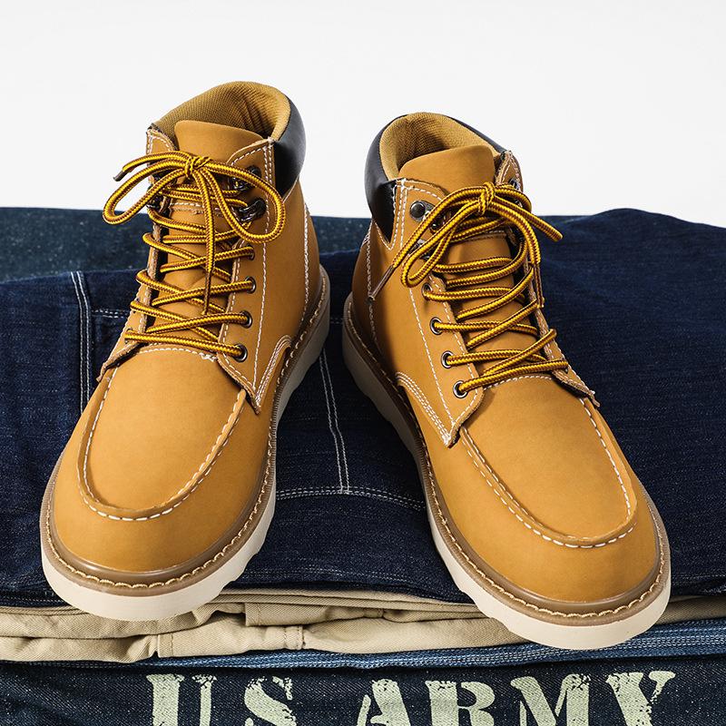 Big Yellow Boots Martin Boots Men's and Women's Couples Casual Leather Boots British Style Tooling Boots Medium and High Top Shoes Fleece Short Boot