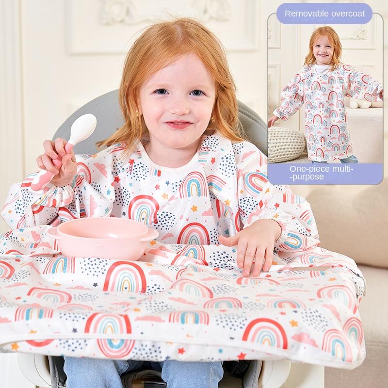 

Clean Feeding Bib for Baby Boys Girl 8M-5Y Waterproof Bib Apron Smock with Table Cover Infant Mess-Free Kids Full Coverage Bib