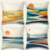 Double-Sided Printed Throw Pillow Covers, Abstract Mountain & Sunset River Print Cushion Cases, Serene Scandi Home Decor Bedroom