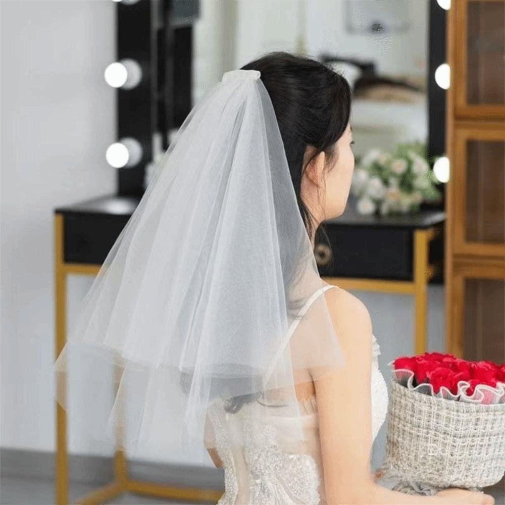 

Bow Wedding Veil Pearl Accessories Women s Tulle New Bridal Veil Wedding Ceremony Style12