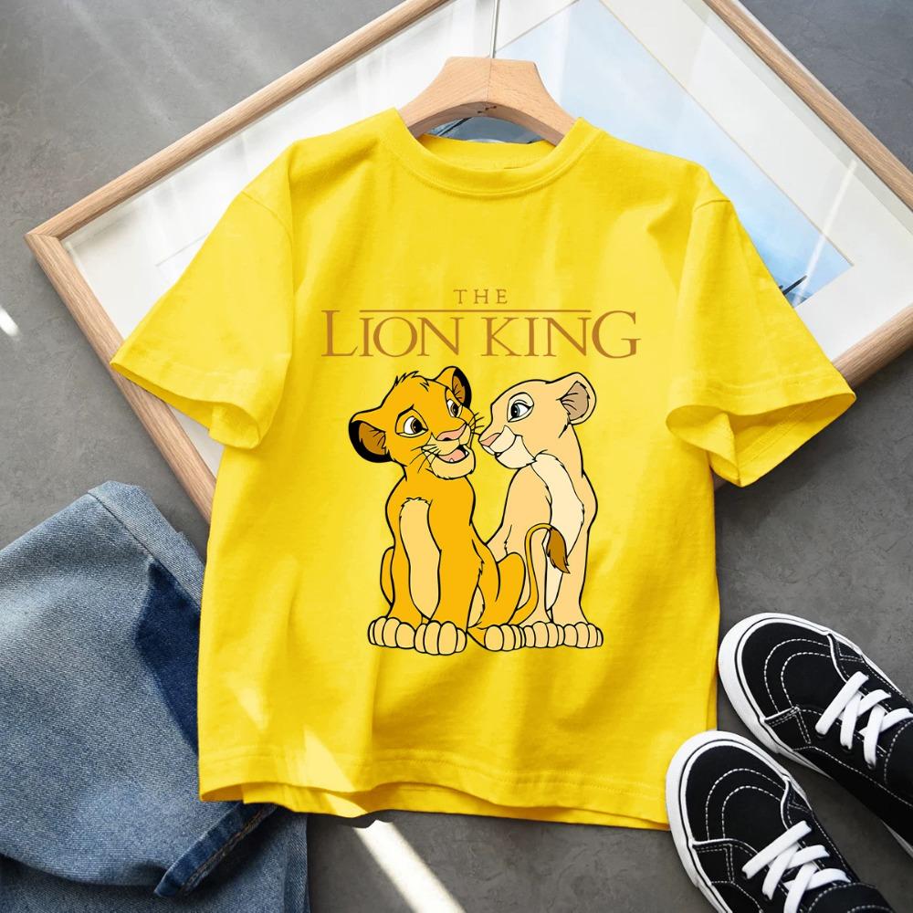 2026 The Lion King Simba T Shirt Kids Boys Clothes White Short Sleev T-shirts Summer Children Clothing Baby Tops 3-12 Years Old 110