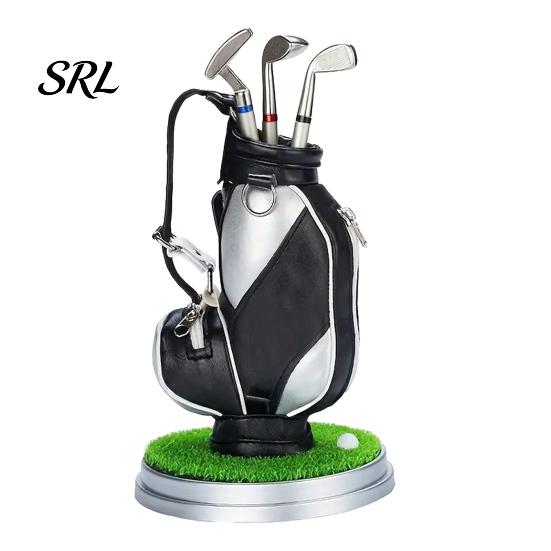 Compact Pen Holder Golf Set, Mini Bag Desk Organizer with 3 Putter Club Pens, Novelty Office Decor for Men, Business Gift Practical Supplies Men