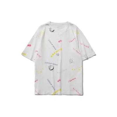Li Ning Sports Fashion Series Hand-Painted Full Print Theme Pattern Loose Short Sleeve T-Shirt Women Tops White AHSR140-2